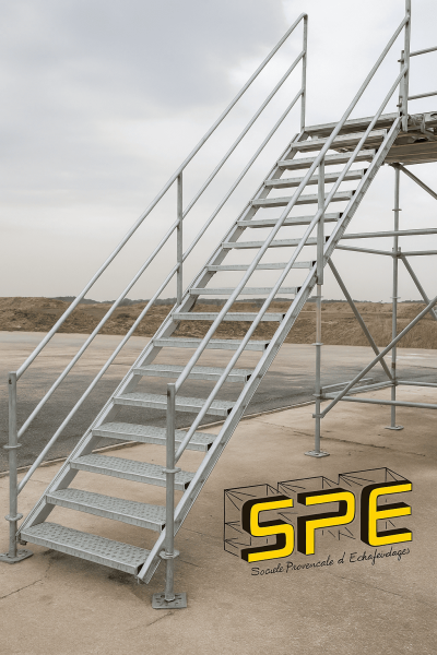 Installation d'un escalier de chantier proche des Saintes-Maries de la Mer à Alres