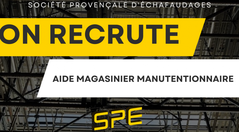 RECRUTEMENT / OFFRE D'EMPLOI : AIDE MAGASINIER MANUTENTIONNAIRE